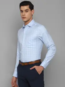 Louis Philippe Permapress Men Blue Grid Tattersall Checks Checked Wrinkle Free Formal Shirt