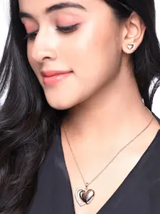 Yellow Chimes Rose Gold-Plated White Stone Studded Pendant Set