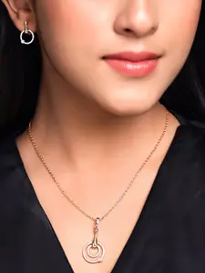 Yellow Chimes Gold Plated Gold Crystal Studded Pendant & Chain Set