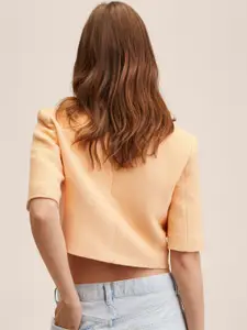 MANGO Women Peach-Coloured Regular Fit Cropped Smart Casual Blazer