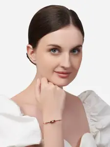 MINUTIAE Women Gold-Toned & Pink Brass Crystals Gold-Plated Link Bracelet