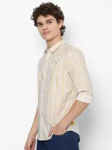 FOREVER 21 Men Yellow Striped Casual Shirt