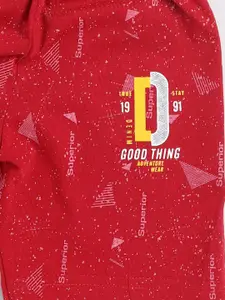 Nottie Planet Boys Red Printed Pure Cotton T-shirt with Shorts