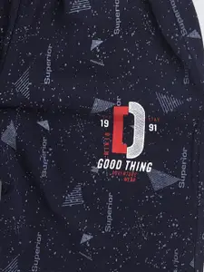 Nottie Planet Boys Navy Blue & Yellow Printed Cotton T-shirt with Shorts