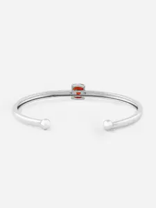 MINUTIAE Women Silver-Toned & Red Brass Crystals Handcrafted Silver-Plated Cuff Bracelet