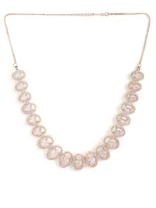 justpeachy Rose Gold-Plated White AD-Studded Necklace Jewellery Set
