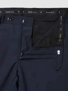 Van Heusen Men Navy Blue Checked Slim Fit Trousers