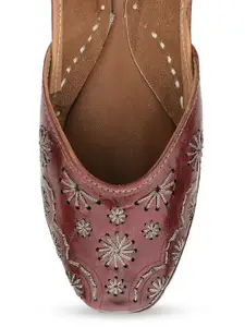 DESI COLOUR Women Brown Embellished Ethnic Mojaris Flats