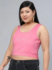 SASSAFRAS Pink Embroidered Crop Top