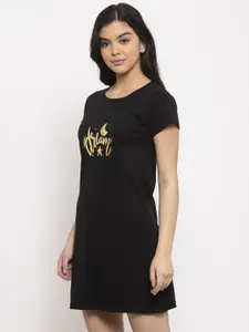 Claura Black Printed Nightdress