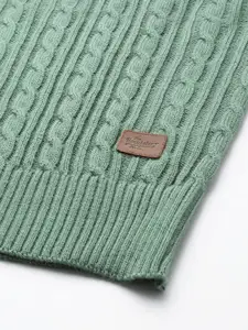 Roadster Men Green & Navy Blue Cable Knit Raglan Sleeves Pullover