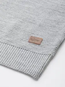 The Roadster Lifestyle Co. Men Grey & Black Striped Acrylic Raglan Sleeves Pullover