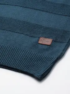 The Roadster Lifestyle Co. Men Teal Blue Self-Striped Pullover