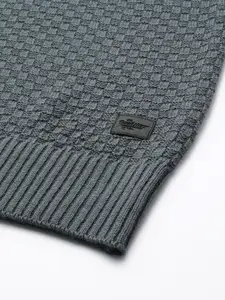 The Roadster Lifestyle Co.Men Charcoal Grey Self-Checked Pullover