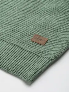 The Roadster Lifestyle Co. Men Sage Green & Red Striped Acrylic Raglan Sleeves Pullover