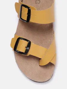 Roadster Women Mustard Yellow One Toe Flats with Buckles