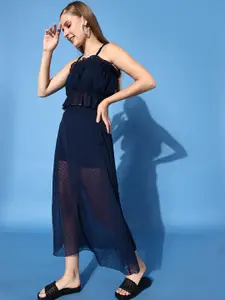 ANVI Be Yourself Women Navy Blue  Self Designed Pure Chiffon A line Skirts