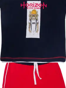 Todd N Teen Boys Navy Blue & Red Printed T-shirt with Shorts