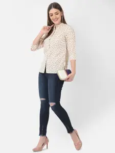 Crimsoune Club Women Beige Slim Fit Floral Printed Casual Shirt