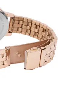 French Connection Women Rose Gold-Toned Patterned Stainless Steel Bracelet Style Watch