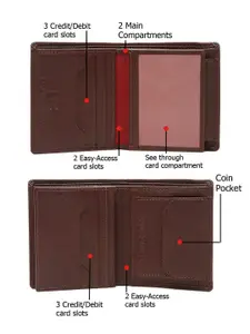 LOUIS STITCH Saffiano Leather Maroon Bifold Wallet RFID Protected Slim Wallet Purse