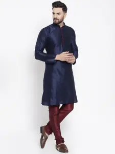 Kaifoo Men Navy Blue Thread Work Kurta