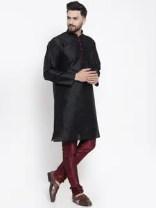 Kaifoo Men Black Thread Work Kurta