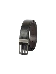 ZEVORA Men Black Textured Leather Reversible Formal Belt