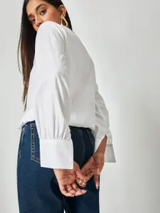 The Label Life White Lace Detail Cuffed Sleeves Top