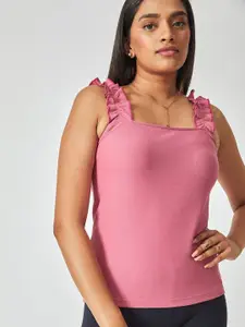 The Label Life Rose Pink Ruffle Strap Tank Top