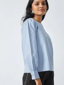 The Label Life Ice Blue Balloon Sleeve Top