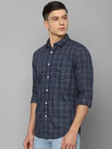 Louis Philippe Jeans Men Navy Blue Slim Fit Tartan Checks Checked Casual Shirt
