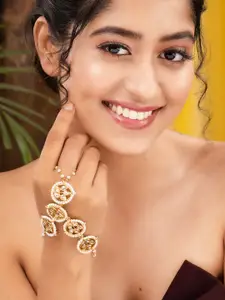 Saraf RS Jewellery Women Gold-Toned & White Kundan Handcrafted Gold-Plated Wraparound Bracelet