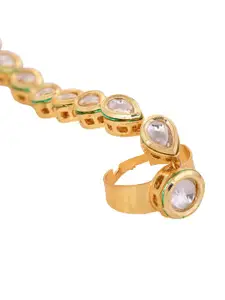 Saraf RS Jewellery Women Gold-Toned & White Kundan Handcrafted Gold-Plated Ring Bracelet