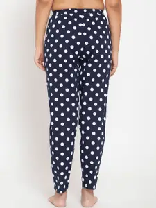 Boston Club Women Navy Blue Polka Dot Print Mid Rise Lounge Pants