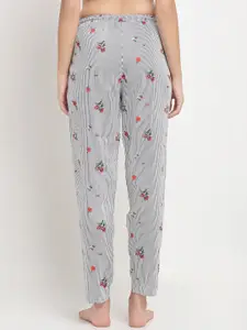 Boston Club Women White Printed Cotton Lounge Pants