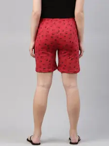 Kryptic Women Red & Black Printed Lounge Shorts