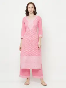 Safaa Pink & White Unstitched Dress Material