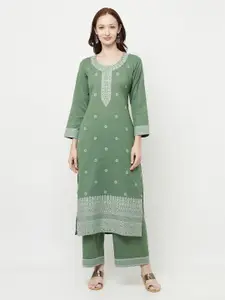 Safaa Green & White Unstitched Dress Material