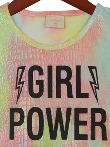 Tiny Girl Peach-Coloured Tie and Dye Print Extended Sleeves Kaftan Crop Top