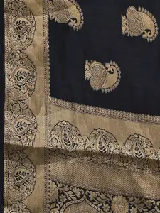 KAJREE Black & Gold-Toned Woven Design Zari Silk Blend Saree