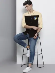 The Indian Garage Co Men Yellow & Black Smart Colourblocked Cotton Casual Shirt