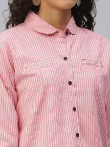 SHOWOFF Women Pink Comfort Striped Casual Shirt