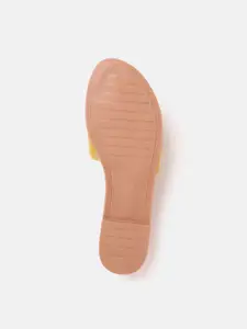 Lavie Women Mustard Yellow & Gold-Toned Embellished Open Toe Flats