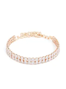 AMI Women Brass Cubic Zirconia Rose Gold-Plated Wraparound Bracelet
