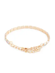 AMI Women Rose Gold & White Brass Cubic Zirconia Rose Gold-Plated Wraparound Bracelet