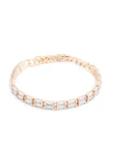 AMI Women White Brass Cubic Zirconia Rose Gold-Plated Wraparound Bracelet