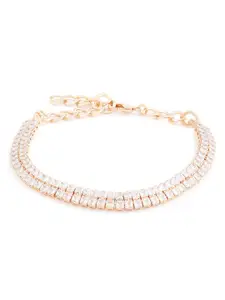 AMI Women Rose Gold & White Brass Cubic Zirconia Rose Gold-Plated Wraparound Bracelet
