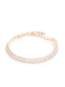 AMI Women Rose Gold Brass Cubic Zirconia Rose Gold-Plated Wraparound Bracelet