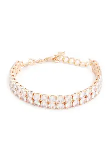 AMI Women Rose Gold Cubic Zirconia Rose Gold-Plated Wraparound Bracelet